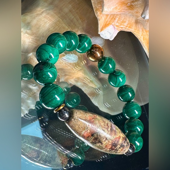 MALACHITE + UNIQUE JASPER NATURAL BRACELET size 7 - Picture 5 of 11